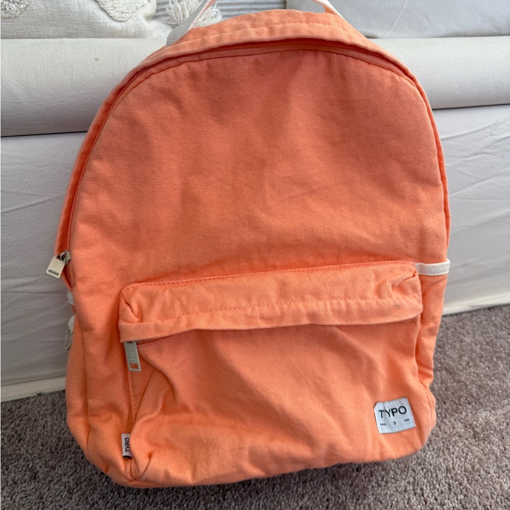 Orange cream canvas Typo backpack book bag soft cotton light weight travel